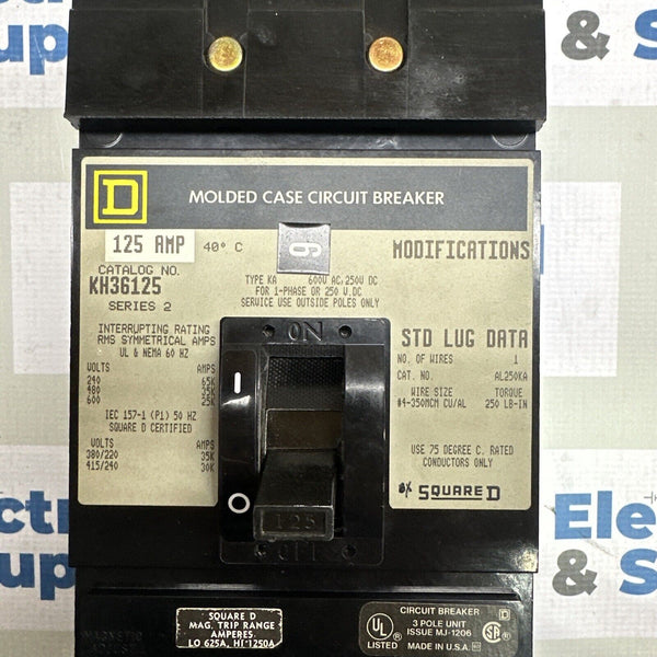 KH36125 3 Pole 125 Amp 600 Vac ILine Circuit Breaker Square D