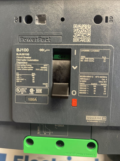 BJA36100 SQUARE D 3 POLE 100 AMP 480V 65KA POWERPACT CIRCUIT BREAKER New