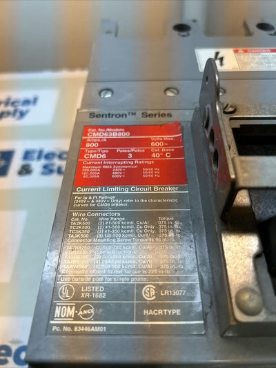 SIEMENS CIRCUIT BREAKER 800 AMP 600V 3 POLE CMD63B800 Reconditioned