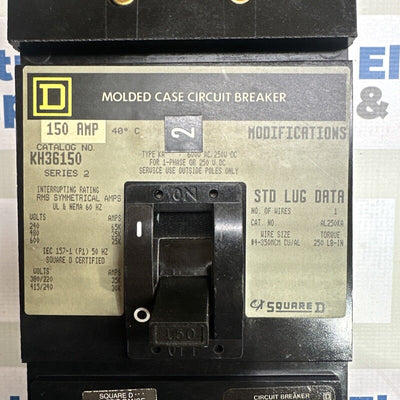 KH36150 SQUARE D CIRCUIT BREAKER 150A 600V 3P.