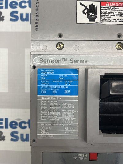 JXD63B400, 3 POLE 400 AMP 600 VOLT Circuit Breaker Siemens Surplus