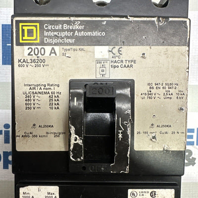 SQUARE D KAL36200 200AMP 600V 3 P