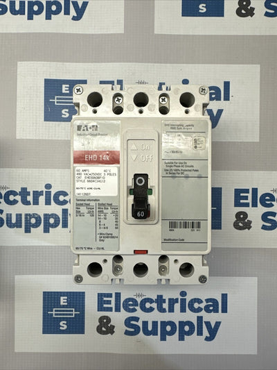 EHD3060 CUTLER HAMMER, 60 Amp, 480 Volt, 3P, 14K Circuit Breaker - New Surplus