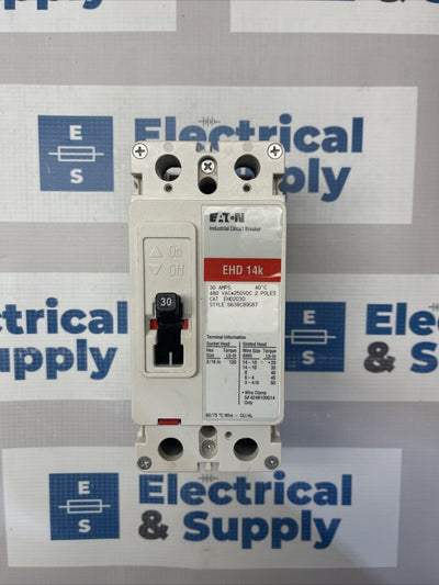 Eaton Cutler Hammer EHD 2 pole 30 amp 480v EHD2030 Circuit Breaker Red pullout