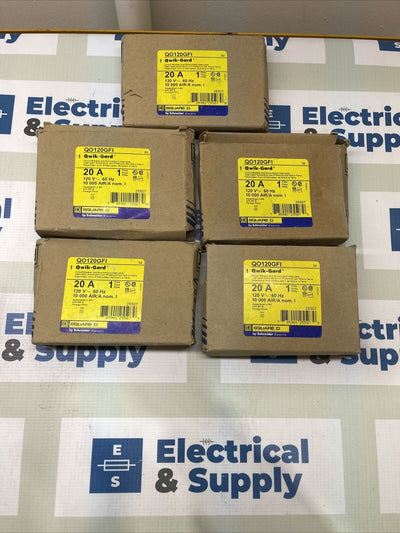 New (5)pack Square D QO120GFI  20 Amp 1 Pole 120V GFCI
