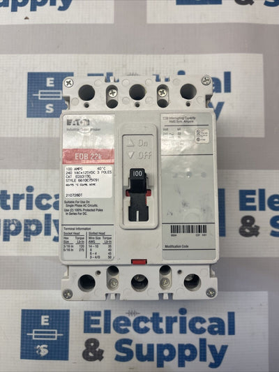 EATON Cutler-Hammer EDB3100  Circuit Breaker 22k 100A 3-Poles 240V NS WRNTY