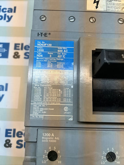 ND63F120 Siemens Sentron Series 1200 Amp 3 Phase/Pole 600 V Circuit Breaker
