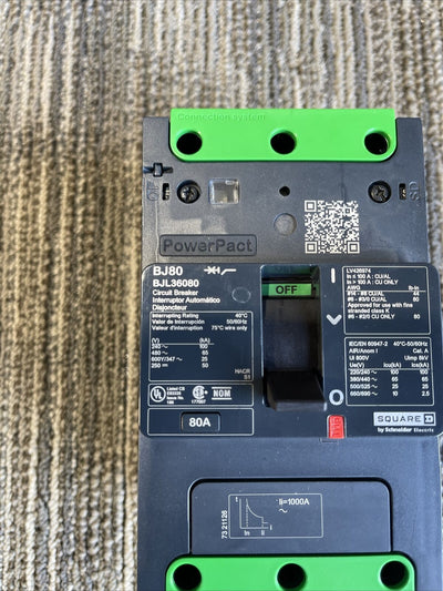 Square D BJL36080 3pole 80 Amp Circuit Breaker Power Pact 65k@480v New Surplus