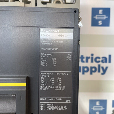 Square D PGL36080CU31A 3 Pole 800 Amp 600v  Breaker 100% Rated New Surplus