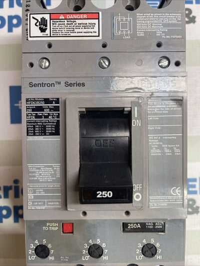 SIEMENS HFD63B250 Circuit Breaker, 250A 600V max 3P Reconditioned