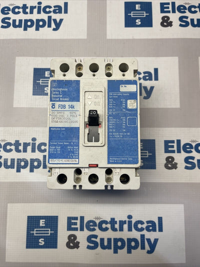 Cutler Hammer FDB3020, 20 Amp, 600 Volt, 3 Pole, Red, Circuit Breaker