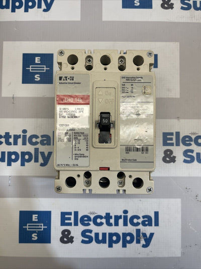 Eaton Ehd3050 Molded Case Circuit Breaker, 50 A, 480V Ac, 3 Pole, New Surplus