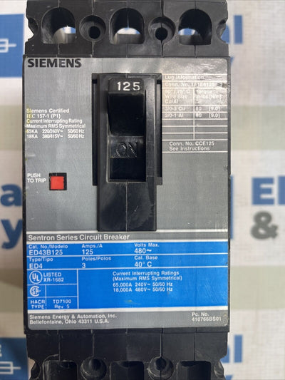 ED43B125 Siemens CIRCUIT BREAKER 480V, 125A New Surplus