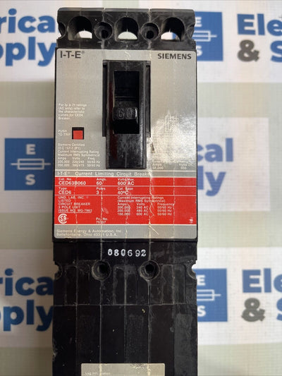 ITE Siemens CED63B060, 60 Amp, 600V, 3P, Circuit Breaker -RECONDITIONED