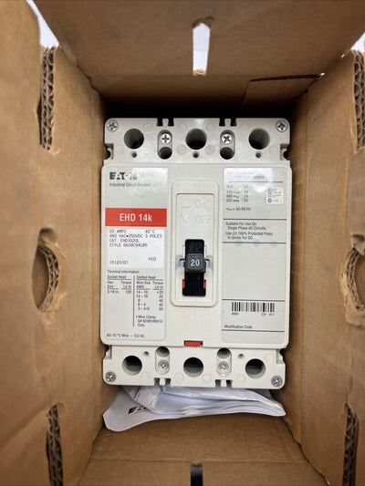 Ehd3020L Eaton 20 A, 480V Ac, 3 Pole,  New In Box Circuit Breaker