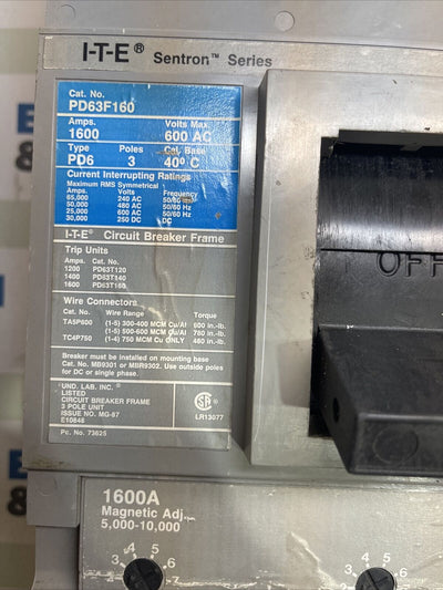 Siemens ITE Sentron PD63F160 1600A 600V Circuit Breaker
