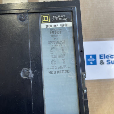 PAF2036 3 pole 2000 Amp 600 Volt Circuit Breaker W 2000 Amp Trip Reconditioned