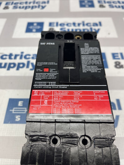 SIEMENS CED63B050 Circuit Breaker 3P 50 A 600V