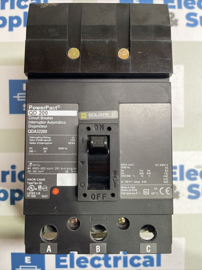 QDA32200 Square D 200 Amp 3 Pole 25k Aic @240v New Surplus