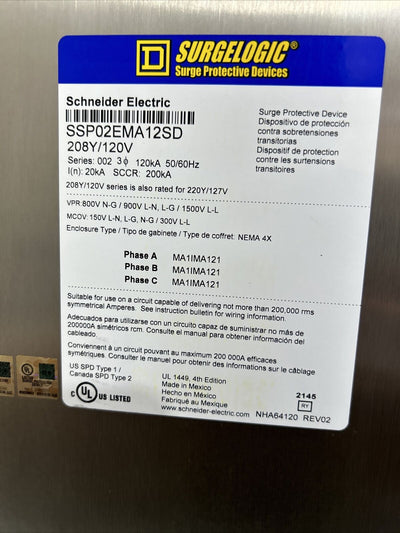 Surgelogic Surge Protection Device 120kA 208Y/120 Square D 3P4W Complete