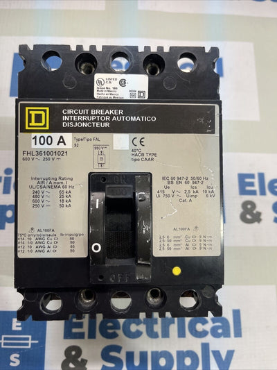 FHL361001021 3P 100A 600V Square D Breaker Recon Shunt Trip