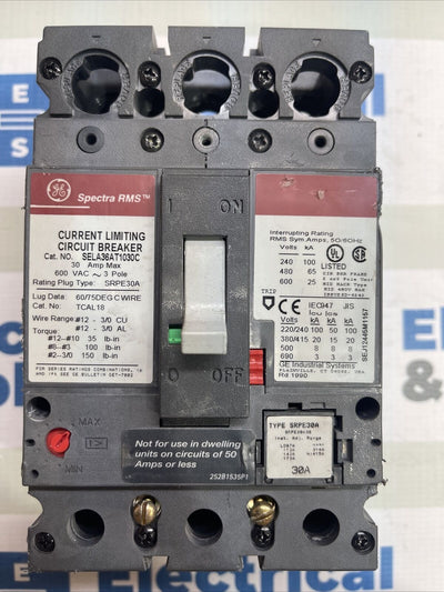 GE Spectra SELA36AT1030C 30 Amp 3 Pole 600V  30A Trip