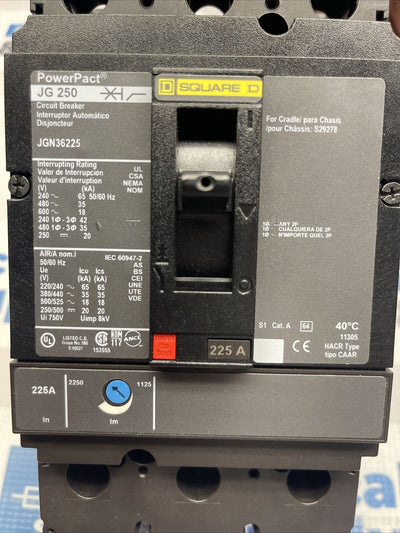 SQUARE D JGN36225 225A 600V 3pole recon with 2 year warranty