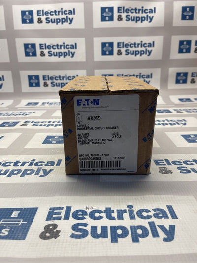 HFD3020 Eaton Industrial Circuit Breaker - 3 Pole - 20 AMP  Thermal Magnetic New