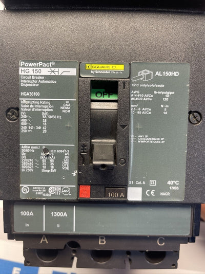 Square D HGA36100 Circuit Breaker PowerPact ABC Phase 100A 600V 35kA New Surplus