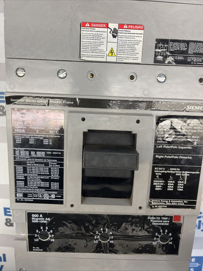 Siemens HND63F120 Sentron Series 1200A Circuit Breaker, 600V Max, 3 Pole surplus