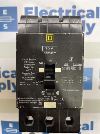 EGB34070 70AMP 480VOLT 3POLE Square D Breaker Recon