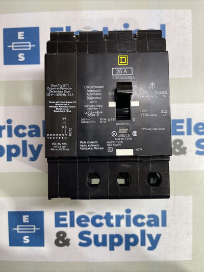 Square D EGB34025SA 25Amp 480v Shunt Trip 3p Bolt-on Breaker New In Box