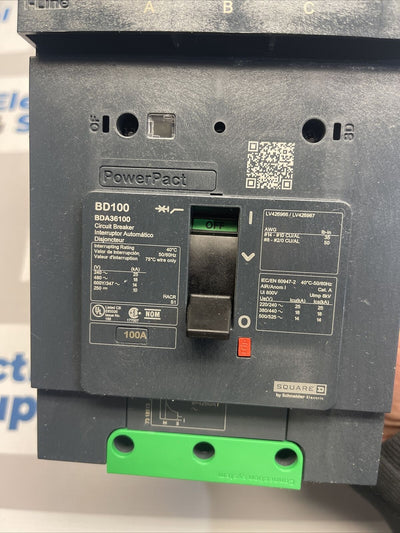 BDA36100 3 Pole 100a  I Line Circuit Breaker New Surplus Square D    Power pact
