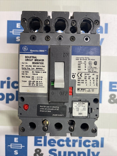 SEDA36AT0030 GE SPECTRA SEDA CIRCUIT BREAKER 30AMP 600VOLT 3POLE W/30A TRIP