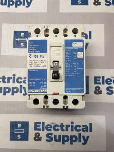 Cutler Hammer FDB3020, 20 Amp, 600 Volt, 3 Pole, Circuit Breaker minor flaw