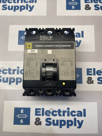 FHL36050 Square D 3 Pole Molded Case Circuit Breaker 50A surplus