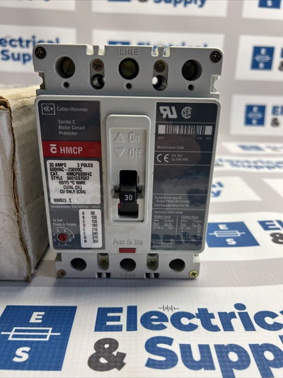 HMCP030H1C EATON 30AMP 600VAC/250VDC 3POLE CIRCUIT BREAKER NIB