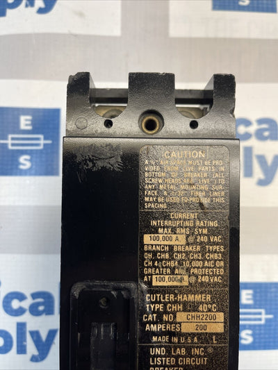Cutler-Hammer | CHH2200 | 200 Amp | 240 Volt | 2 Pole | Circuit Breaker Tested Minor Flaw