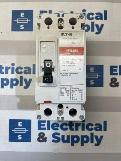 Eaton/Cutler-Hammer | HFD2030 | 30 Amp | 600 Volt | 2 Pole | Line Load Lugs | HFD 65K Circuit Breaker