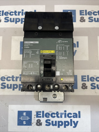 Square D | FH36050 | 50 Amp | 600 Volt | 3 Pole | FH I-Line Style Plug-In | New Pullout Circuit Breaker