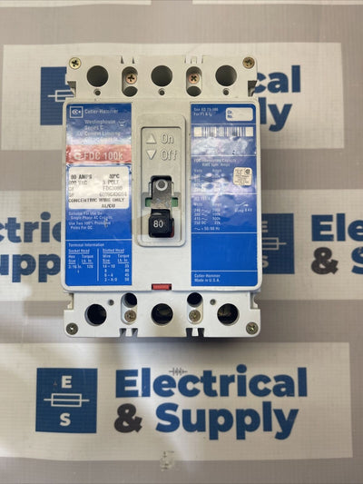 Cutler-Hammer | FDC3080 | 80 Amp | 300 Volt | 3 Pole | New 100k Series C FDC Circuit Breaker