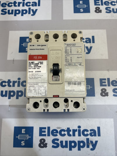 Cutler-Hammer/Eaton | FD3040 | 40 Amp | 600 Volt | 3 Pole | New Surplus FD 35K Circuit Breaker